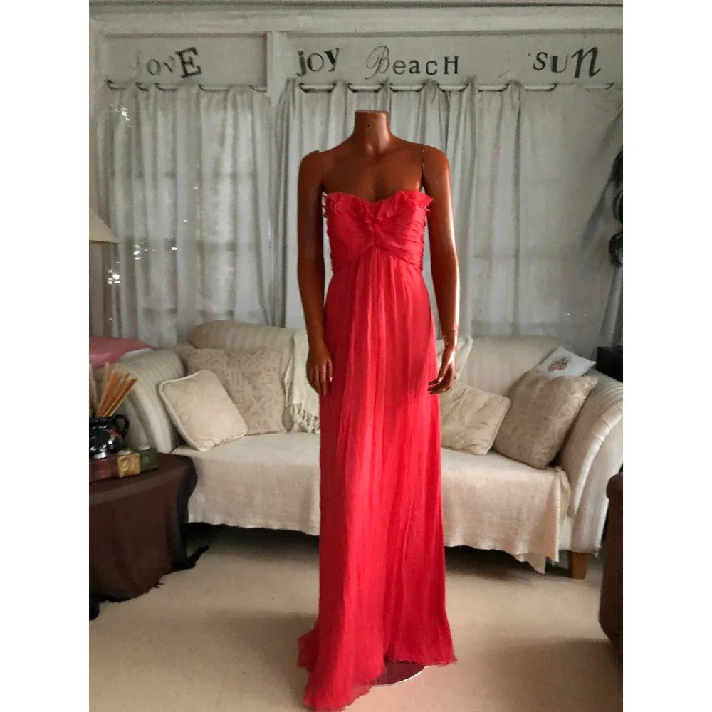 AMSALE coral pink Chiffon Silk maxi dress size 8 GUC - Picture 7 of 12